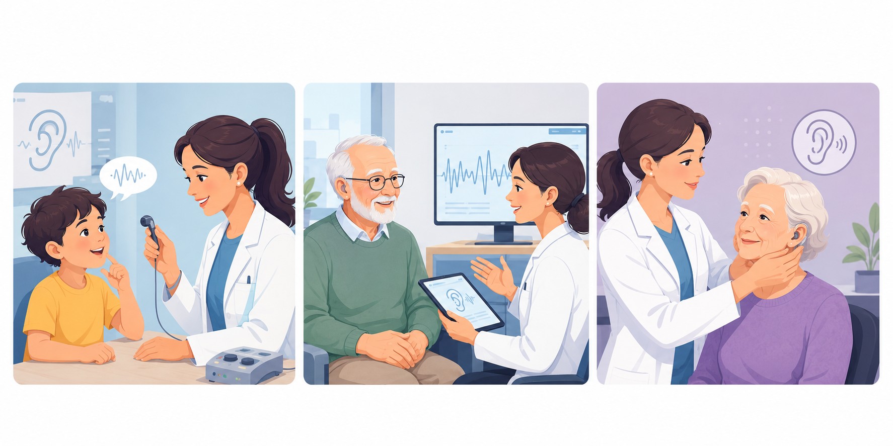 Audiologist supporting children, adults, and seniors with speech and hearing care